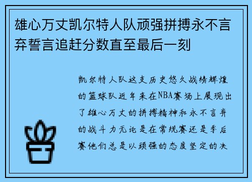 雄心万丈凯尔特人队顽强拼搏永不言弃誓言追赶分数直至最后一刻